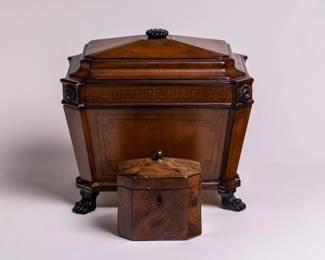 Large Cellarette Mahogany box -- smaller Mahogany Tea Caddy