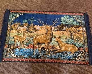 Vtg deer velour tapestry
