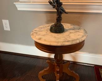 Wood table with marble top