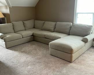 K37 - $2250. Bassett Corner Couch w/ Chaise. Moves in 4 Pieces. Very gently used! (Paid $5000 new). Come sit on it! Measures 96" x 13" x 67"