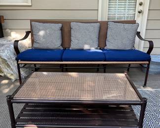 $2,450. Summer Classics SET. Priced with 2 Chairs. Couch & Coffee Table. Includes EXTRA cushions for each season! In very good condition - there is some bubbling on the arms. See photo of the worst part. Used on screened in porch. Couch Measures 79" long x 29" deep x 36" tall. Coffee Table Measures 44" long x 25" deep x 27" tall. Chairs Measure 28" wide x 26" deep x 36" tall.