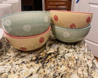 K1 - $25. Gail Pittman Polka Dot Bowls. Set of 4. Like new condition.