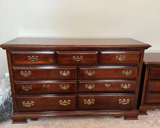 K77 - $200. 9 Drawer Lexington Dresser. Measures 55.5W x 19D x 34T