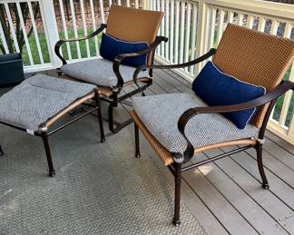 $2,450. Summer Classics SET. Priced with 2 Chairs. Couch & Coffee Table. Includes EXTRA cushions for each season! In very good condition - there is some bubbling on the arms. See photo of the worst part. Used on screened in porch. Couch Measures 79" long x 29" deep x 36" tall. Coffee Table Measures 44" long x 25" deep x 27" tall. Chairs Measure 28" wide x 26" deep x 36" tall.