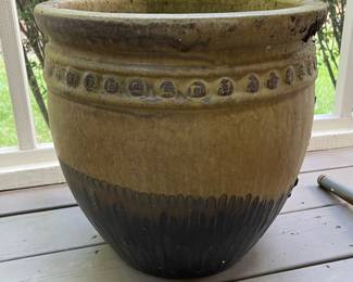 K129 - $45. Ceramic planter with drainage hole. 12.5" interior diameter. 15" tall.