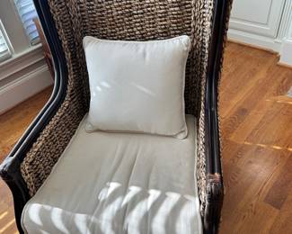 K47 - $250 - Padama's Plantation Indoor Wicker Chair. Wicker is all intact and chair is overall in great condition - 27"W x 23"D x 40"T.