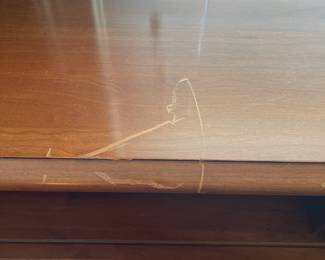 K120 - $50. Full bed with shelf headboard. Deep scratches on top as pictured. 39" tall.