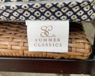 $2,450. Summer Classics SET. Priced with 2 Chairs. Couch & Coffee Table. Includes EXTRA cushions for each season! In very good condition - there is some bubbling on the arms. See photo of the worst part. Used on screened in porch. Couch Measures 79" long x 29" deep x 36" tall. Coffee Table Measures 44" long x 25" deep x 27" tall. Chairs Measure 28" wide x 26" deep x 36" tall.