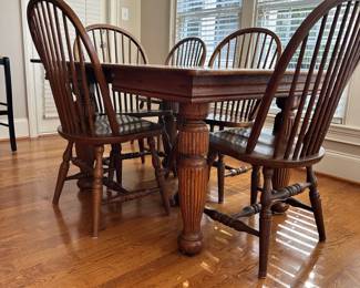 K49 - $275. Antique Dining Table with six chairs . All in good condition. 50"w x 41.5"d x 29"t
