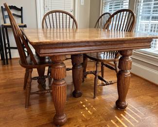 K49 - $275. Antique Dining Table with six chairs . All in good condition. 50"w x 41.5"d x 29"t