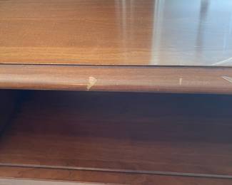 K120 - $50. Full bed with shelf headboard. Deep scratches on top as pictured. 39" tall.