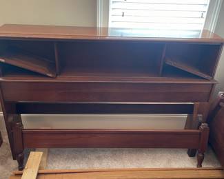 K120 - $50. Full bed with shelf headboard. Deep scratches on top as pictured. 39" tall.