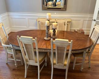 K53 - $250. Vintage Dining Table with Six Chairs. Measures 80.5W x 41.5D x 29T