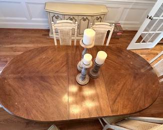 K53 - $250. Vintage Dining Table with Six Chairs. Measures 80.5W x 41.5D x 29T