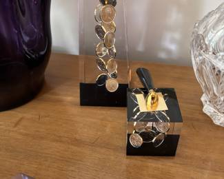 Lucite Penny Paperweight and pen holder