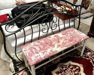 bench, iron bed, lovely wool rug