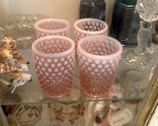 4 Pink Fenton Hobnail glasses