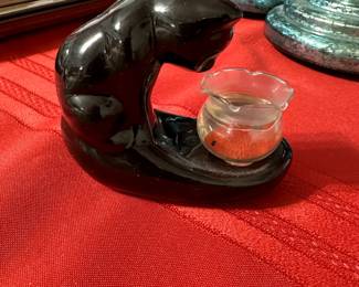 1950's Royal Haeger Black cat and fish bowl
