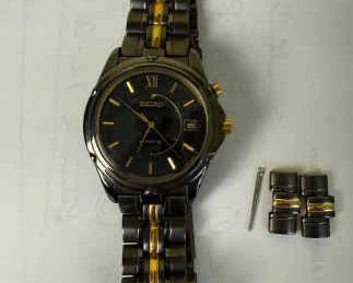 Mens Seiko Kentic Two Tone Stainless Steel Black Ion Wrist Watch
