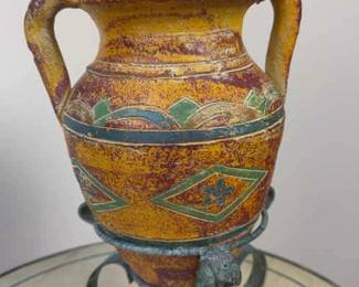 Cone Pottery Clay Vase with Metal Stand