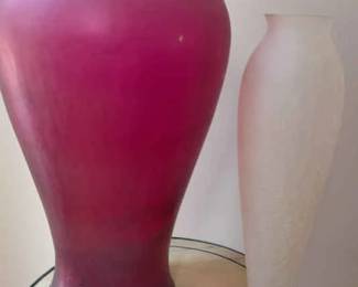 Vintage Frosted Glass VasePink Rose and White Frosted Vase
