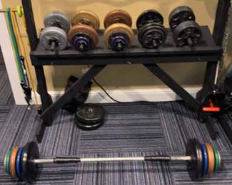 Dumbbells And Dumbbell Rack And Curl Bars
