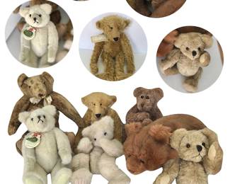 We have an attractive collection of limited edition, original and vintage bears by Boassy, Gund, Barbara McConnell, Ingrid Mansen, Mary Meyer, Joyce Wilder and Ty, not all shown here.  See separate listings for several featured bears.