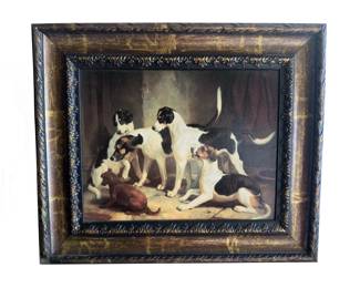 Fine oleograph of Thomas Woodward’s "The Puckeridge Foxhounds";  image size: 10.5 H x 13.5 W; with frame: 17”H x 19.5" W
