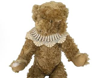 Vintage Barbara McConnell McB Bears fluffy mohair teddy bear w/heart tag in ear;  right paw could use a little TLC
