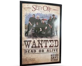 Rare, collectible “Wanted Dead or Alive" poster for American rock band Set it Off; appears to be signed by hand by band members Cody Carson, Dan Clermont, Zach DeWall, Austin Kerr and Maxx Danziger; promotional item for the band’s performance on the Kia Kevin Says Stage during the Vans Warped Tour, July of 2009, St. Petersburg, Florida
