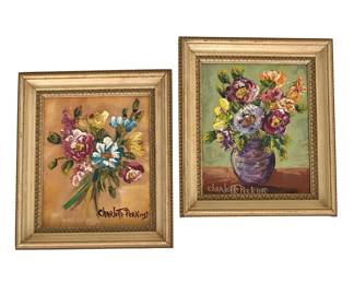Two "miniature" floral paintings by Charlotte Perkins (1906 - ?); artist lived and worked in West Orange, New Jersey and was a member of the American Artists Professional League; each painting 6.5"H x 6.5”W