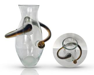 Czech fusion art glass pitcher; signed #61/200; 18"H