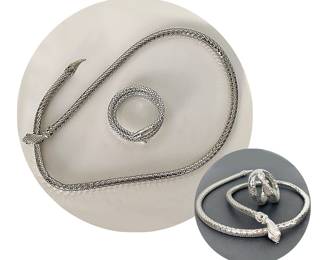 Whiting and Davis coiled snake bracelet and 30” necklace (or small belt)
