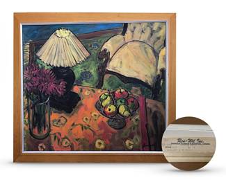 "À Vôtre Aise" (‘At Your Ease”), high-quality reproduction of original work by Philippine-born artist Jae Dougall (b. 1956) who resides in Canada and is represented by Galeries Beauchamp; sold originally in Canadian Dept. Store Ren-Will, c. 1990; 29"H x 31”W