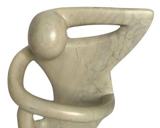 Highly polished thinking-themed stone sculpture; signed, but signature unclear; 14”H