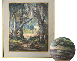Oil on canvas Florida landscape by north Miami/Boca Raton artist Lucille Gross (1912 - 1990);   20"H x 16"W (image only)