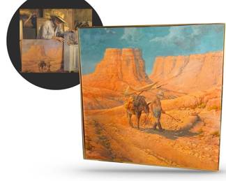 We have another large giclée entitled "Summer Solstice" by former Longboat sculptor and fine artist Ed "Eddie" Miracle (b. 1941).  Miracle is shown in the circular inset with this work to give a sense of scale.  He has created art for Ronald Reagan and Frank Sinatra, and has accepted commissions for Merle Haggard, leading him to Willie Nelson.  To learn more about his work, see PBS’s video:  "Diamonds Along the Highway | Miracle on Longboat Key" from 15 FEB, 2019.