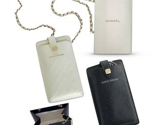 Two Chanel Coco Crush crossbody phone and/or credit card holders with chains; new in boxes