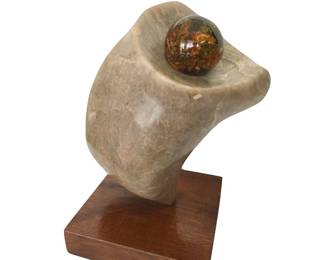 Marble and amber abstract sculpture on wood base; unsigned; 12”H