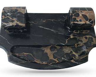 Vintage Art Deco Nero Portoro double inkwell with recessed doo-dads catch-all/pen-rest; 13.5"L  x 8"W; excellent condition and rather heavy