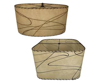 Midmod fiberglass lampshades in excellent condition:  oval shade 18” in diameter; square shade 16” x 16"; sold separately