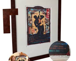 Limited-edition signed poster/print created exclusively for 2012 Bradenton Blues Festival by Sarasota resident Mary GrandPré, renowned illustrator of U.S. editions of "Harry Potter" books; presented to four-time Bradenton, FL mayor, Wayne Poston; nice deep-brown frame with nailhead trim-like accents — has a few age-expected scrapes; framed dimensions 21H x 25.5”W