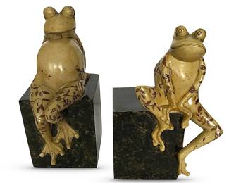 Vintage whimsical resin frogs bookends by Austin Products; 10.25”H x 5.25” W x 4.4” D  (Books not included.)