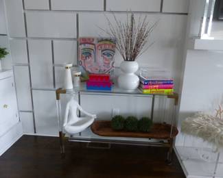Lucite cart, bric-a-brac