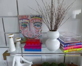 Lucite cart, bric-a-brac, Windy O'Connell art