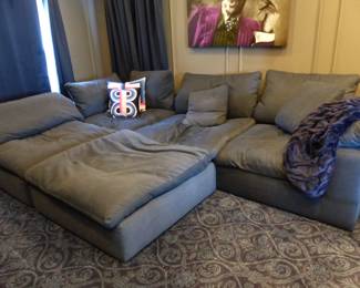 Blue (looks gray in the picture) sofa with ottomans