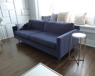 Mitchell Gold & Bob Williams sofas, side pedestal/table, designer accent pillows