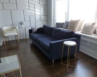 Mitchell Gold & Bob Williams sofas, side pedestal/table, designer accent pillows