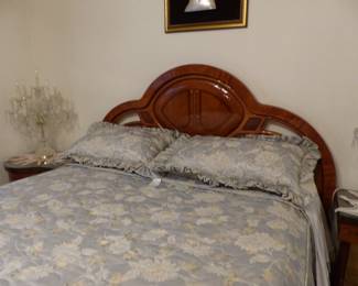 Queen size Italian lacquer bedroom set, pair of crystal candelabra table lamps