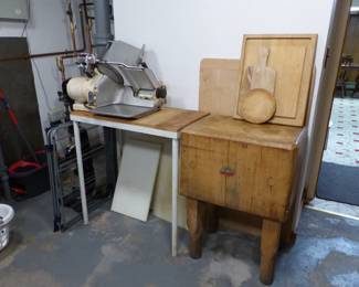 Butcherblock prep table, slicer